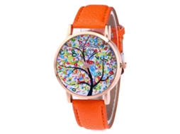 Relógio de pulso de quartzo com pulseira de couro para mulheres e homens (laranja)