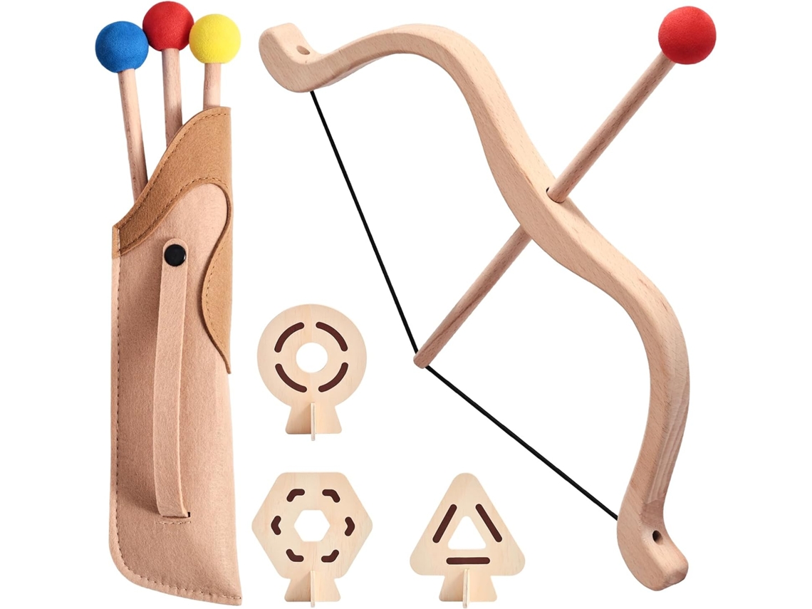 Conjunto De Arco E Flecha De Madeira Para Crianças A Partir Dos 3 Anos – Conjunto De Arco E Flecha Com Flechas, Alvos E Aljava