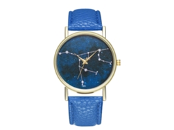Reloj De Cuarzo Unisex Con Correa De Cuero Pu, Dial De Universo, Azul Real
