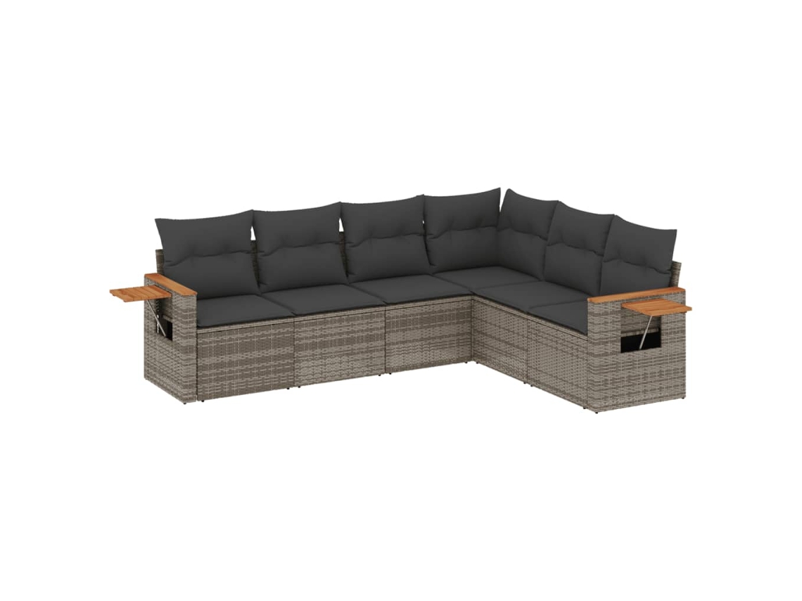 Conjunto de 6 Sofás de Jardim com Almofadões Vime Cinzento MAISON EXCLUSIVE (80x200 cm)
