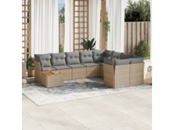 Vidaxl 10 Pcs Conjunto De Sofás P/ Jardim Com Almofadões Vime Pe Bege