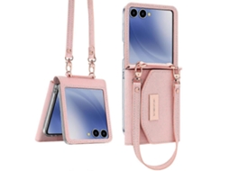 Capa Tipo Carteira Tkdaddy Para Samsung Galaxy Z Flip7 5g Em Pu Pc À Prova De Choque Com Alça De Pulso Rosa