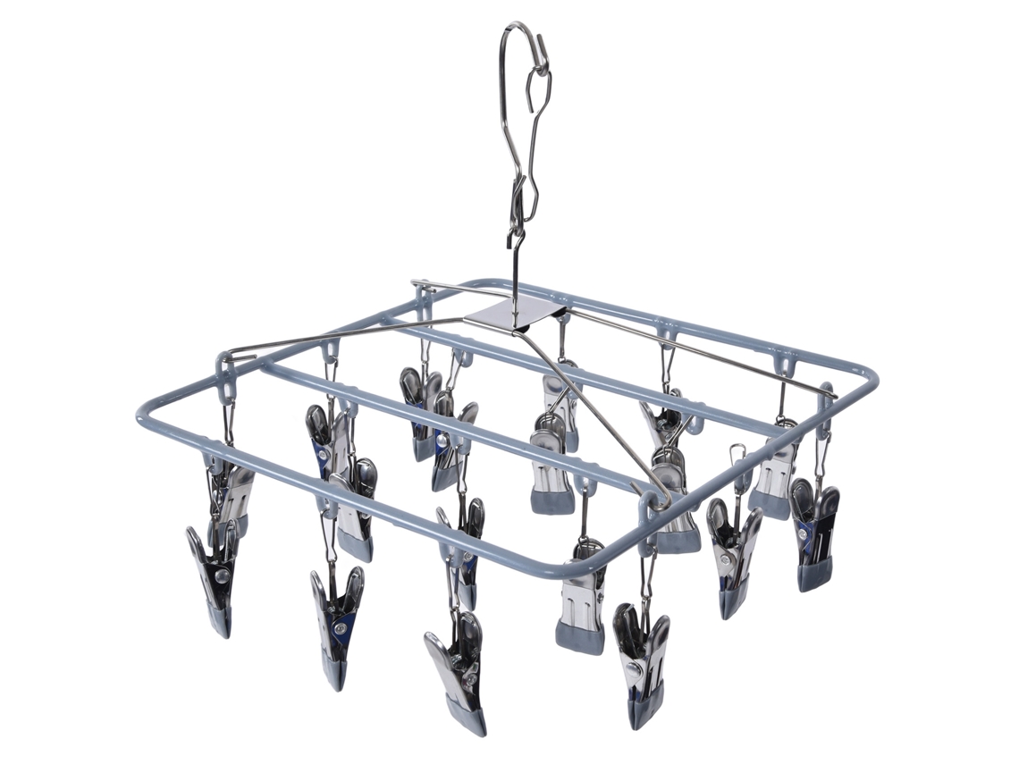 Rack de Secagem com 18 Grampos Aço Inoxidável Anti vento para Meias Roupas Íntimas Prata