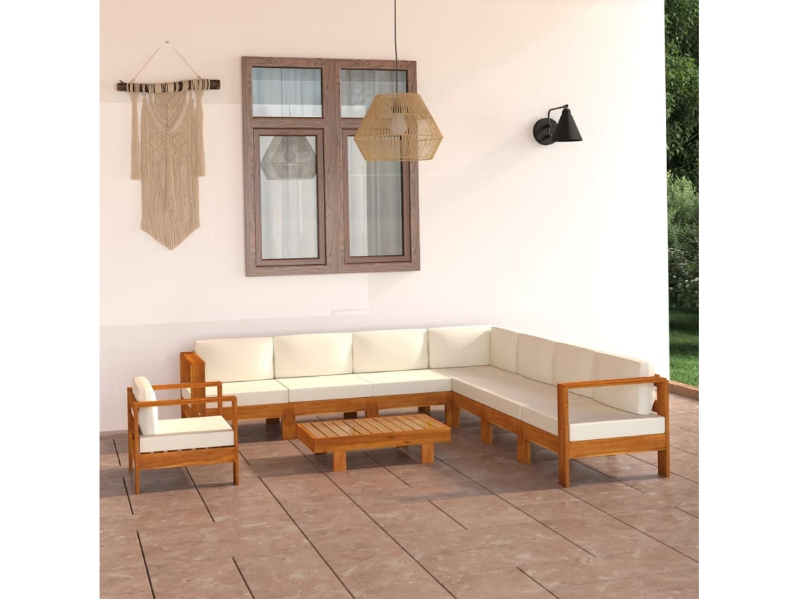 Vidaxl Conjunto De Lounge De Jardim Com 9 Peças E Almofadas 100x60 Cm Madeira De Acácia