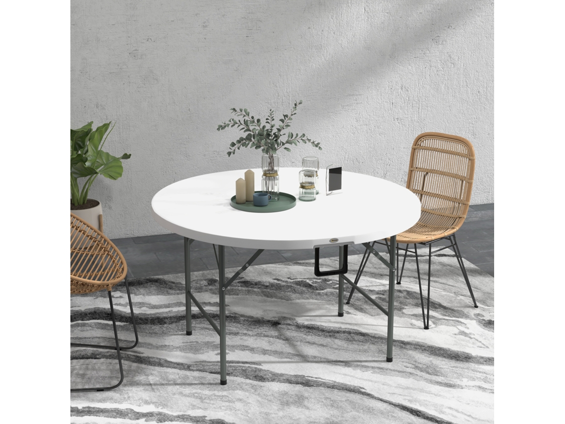 Mesa Dobrável Jardinagem E Acampamento, Aço E Hdpe, Cinza E Branco,122x73cm