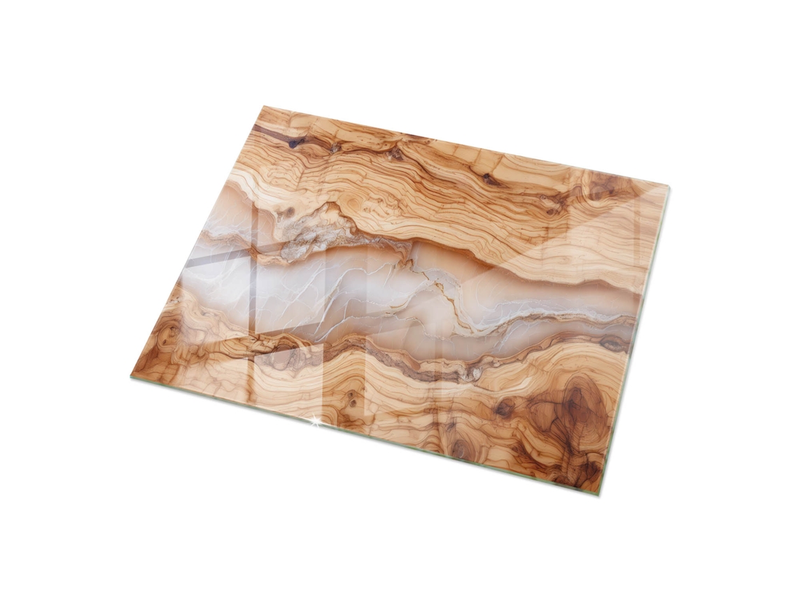 Tampo De Vidro Retangular Espelharte (120x80 Cm - Madeira Natural Com Resina - Bege)