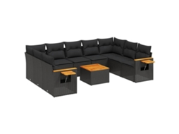 Conjunto de 10 sofás de jardim com almofadões Vime Pe Preto MAISON EXCLUSIVE