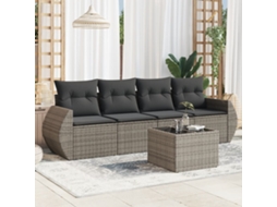 Vidaxl 5 Pcs Conjunto Sofás De Jardim C/ Almofadões Vime Pe Cinzento