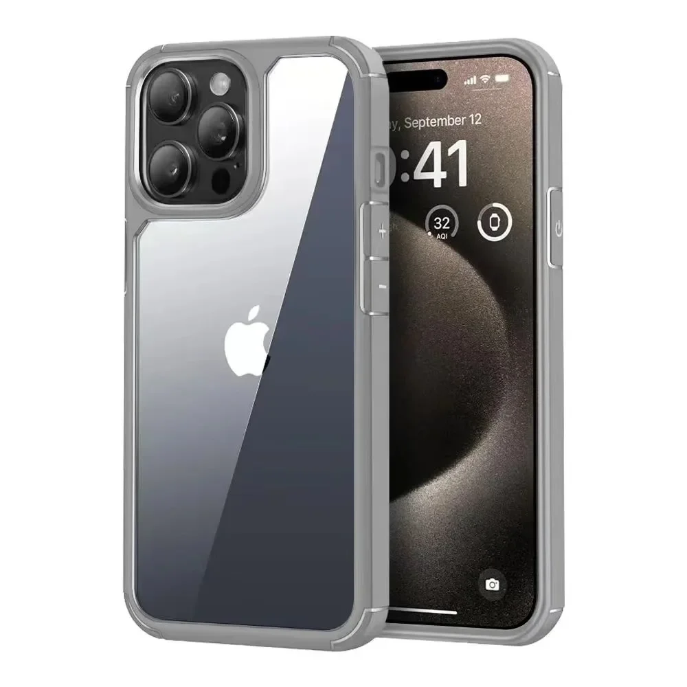(iphone 14 Plus, Cinza) Capa Transparente À Prova De Choque Para Iphone, Resistente E Durável, Com Parte Traseira Rígida.