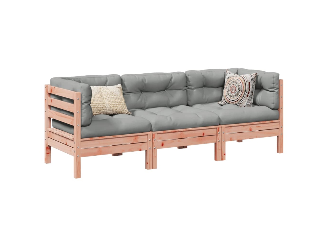 Vidaxl 3 Pcs Conj. Sofás Jardim C/ Almofadões Madeira Abeto-de-douglas