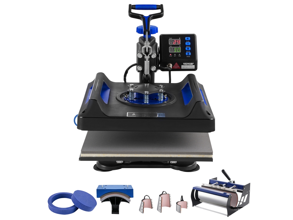 Máquina de Prensa Térmica VEVOR 8 em 1 15X15 em 30 Onças Tumbler Press Camisetas Pretas + Azuis