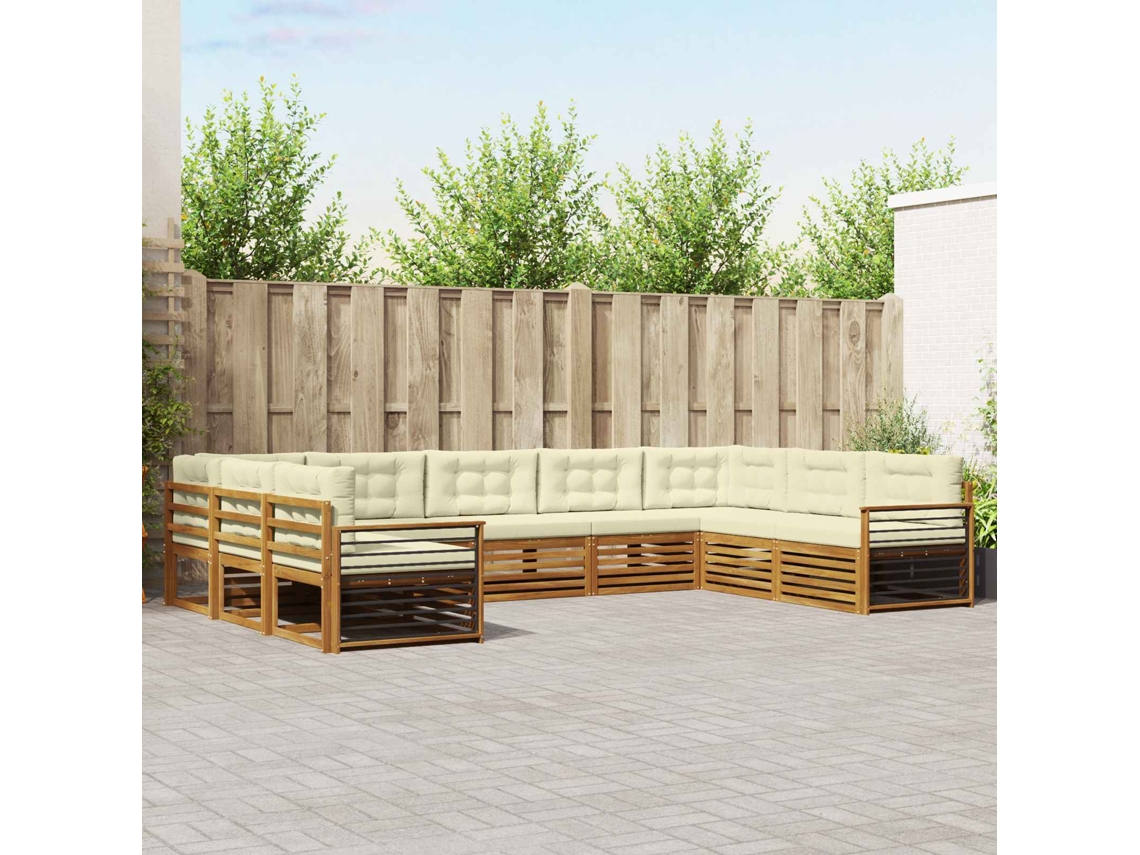 Vidaxl Conjunto De Sofás Para Exterior 9 Unid. Natural E Creme