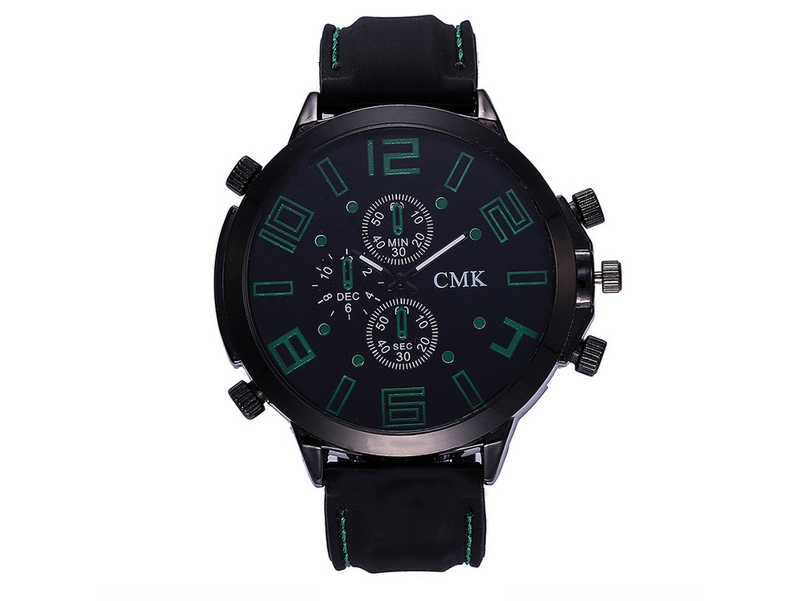 Relógio de pulso masculino CMK com pulseira de couro PU, mostrador grande, estilo moderno (verde)