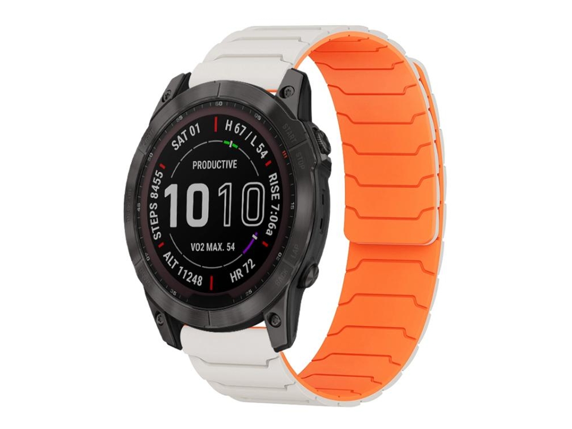 Bracelete Para Garmin Fenix 8 / 7x / 6x / 5x (26mm) - Silicone Magnético Laranja Starlight