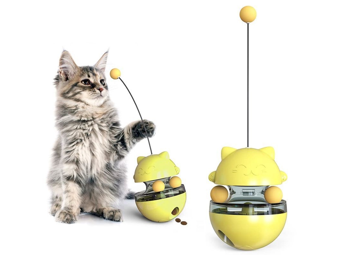 2026 dispensador de Comida para Gatos com Função de Brinquedo Interativo Tumbler Amarelo
