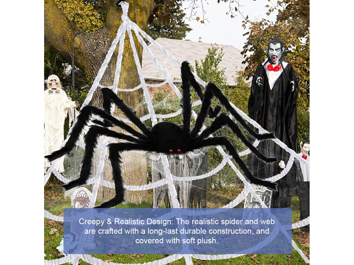 Aranha Decorativa Peluda com Teia para Festas Indoor e Outdoor