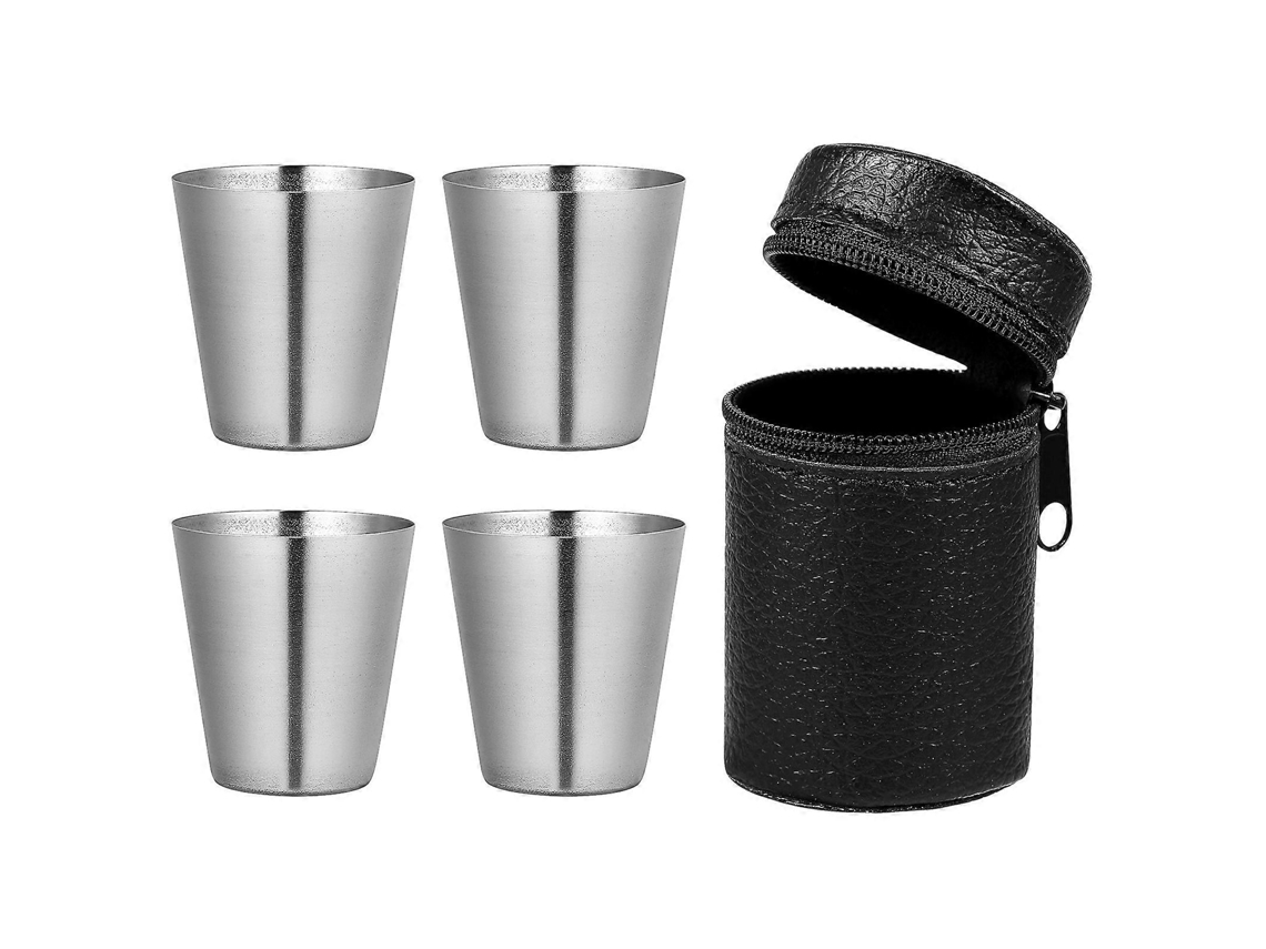 Conjunto de Xícaras de Espresso, Copos de Aço Inoxidável, Dispenser, 4 Copos, Camping, Viagem, Bebidas, Café, Whiskey, 30ml