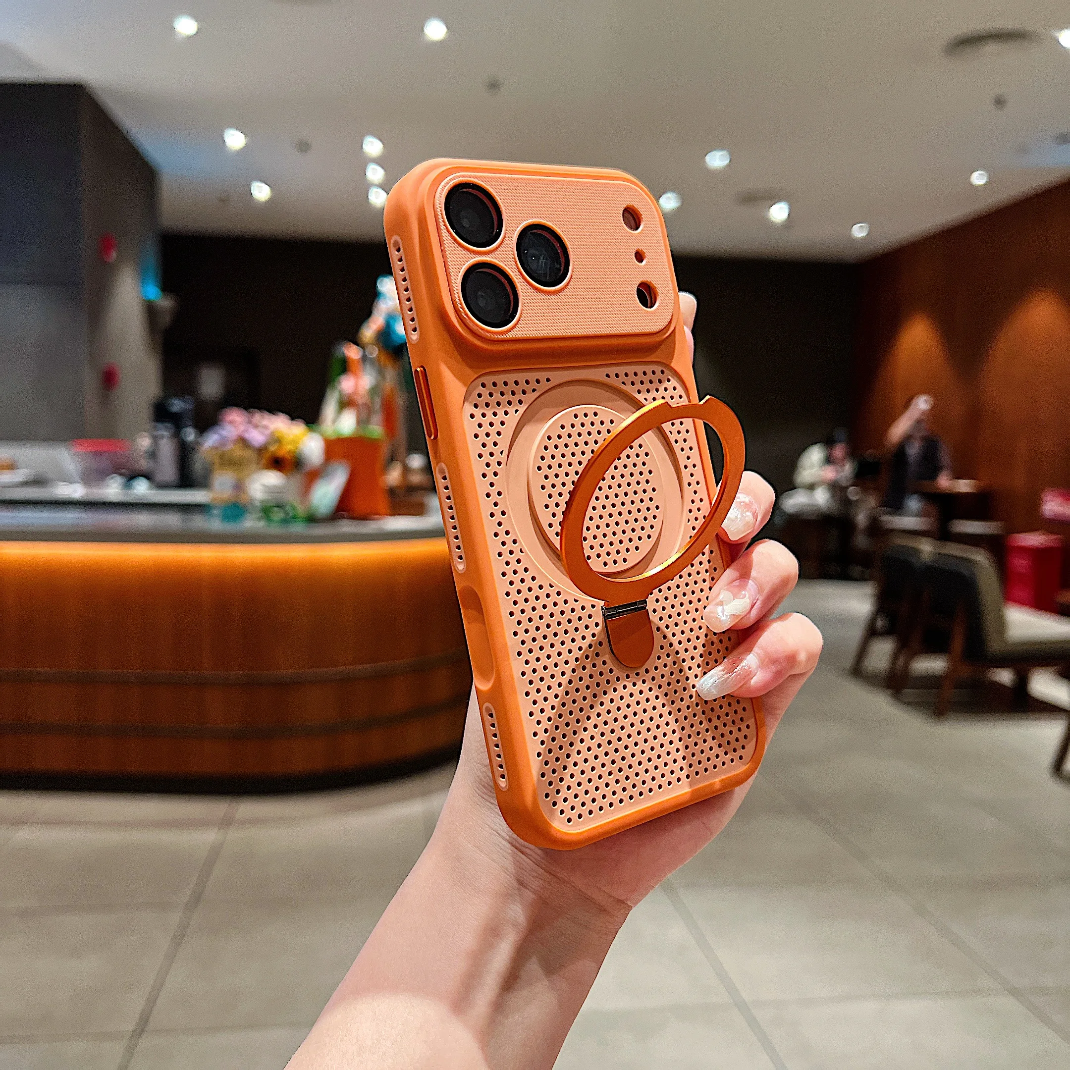 Capa Protetora De Malha Para Dissipação De Calor (iphone 14 Plus), Com Suporte, Resistente E Durável.