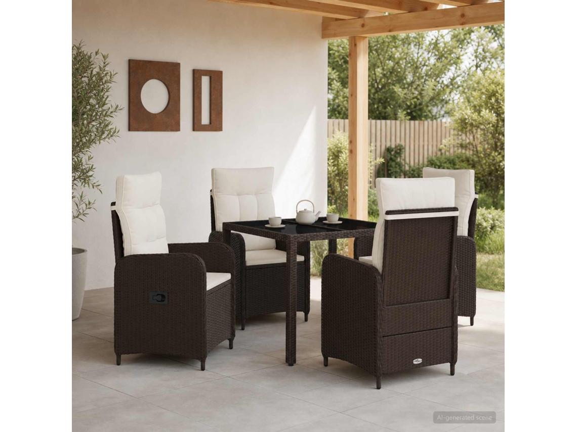 Vidaxl Conjunto De Jantar Para Exterior 5 Pcs Marrom E Branco Creme