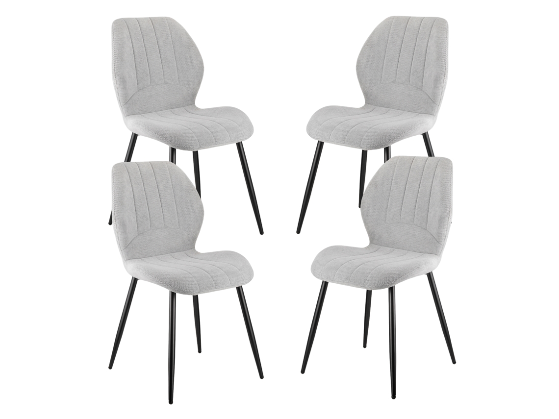 Conjunto 4 Cadeiras de Jantar Tecido Cinza Claro Estofadas Pés Metálicos Pretos Design Ergonómico Moderno DEG
