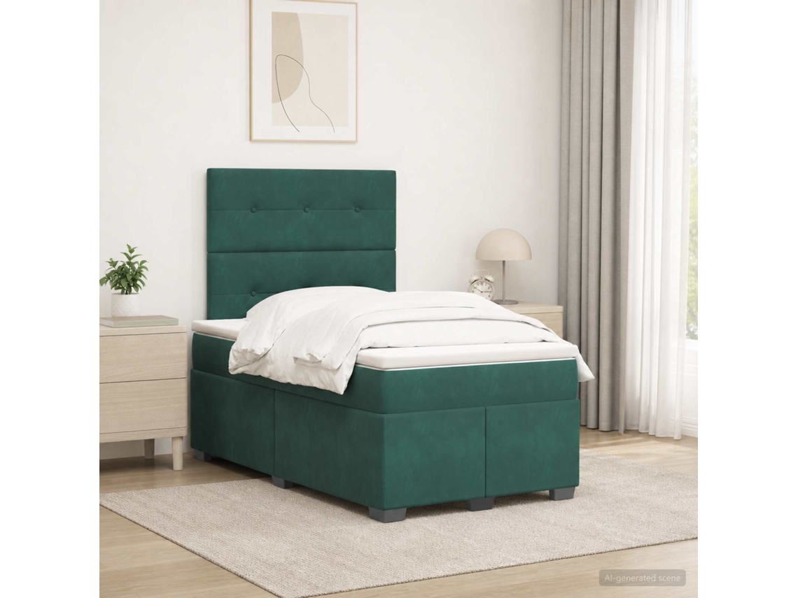 Vidaxl Cama Box Spring Com Colchão Verde-escuro 120 X 190 Cm Veludo