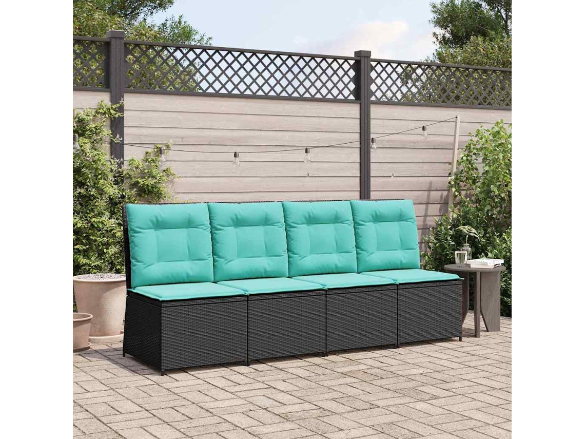 Vidaxl Sofá De Jardim Com Almofada Preto E Turquesa Vime Pe