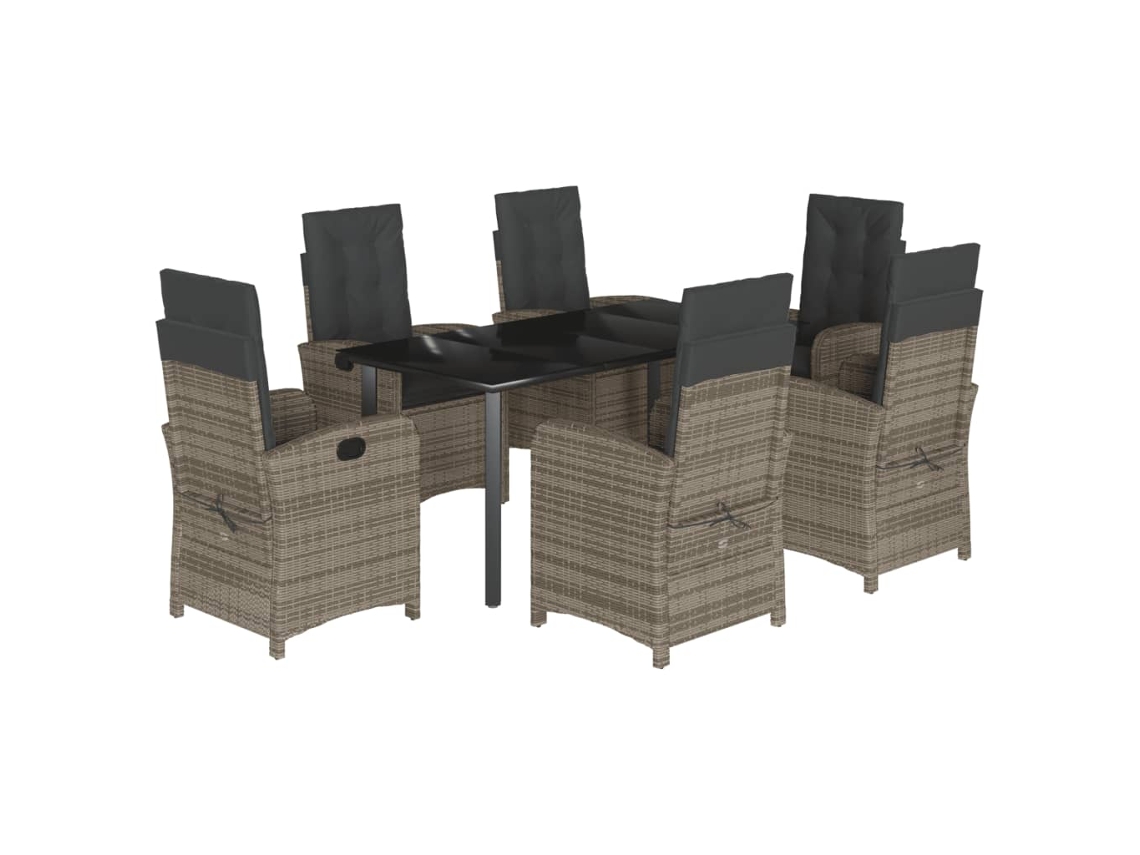 Maison Exclusive - 7 Pcs Conjunto De Jantar P/ Jardim C/ Almofadões Vime Pe Cinza