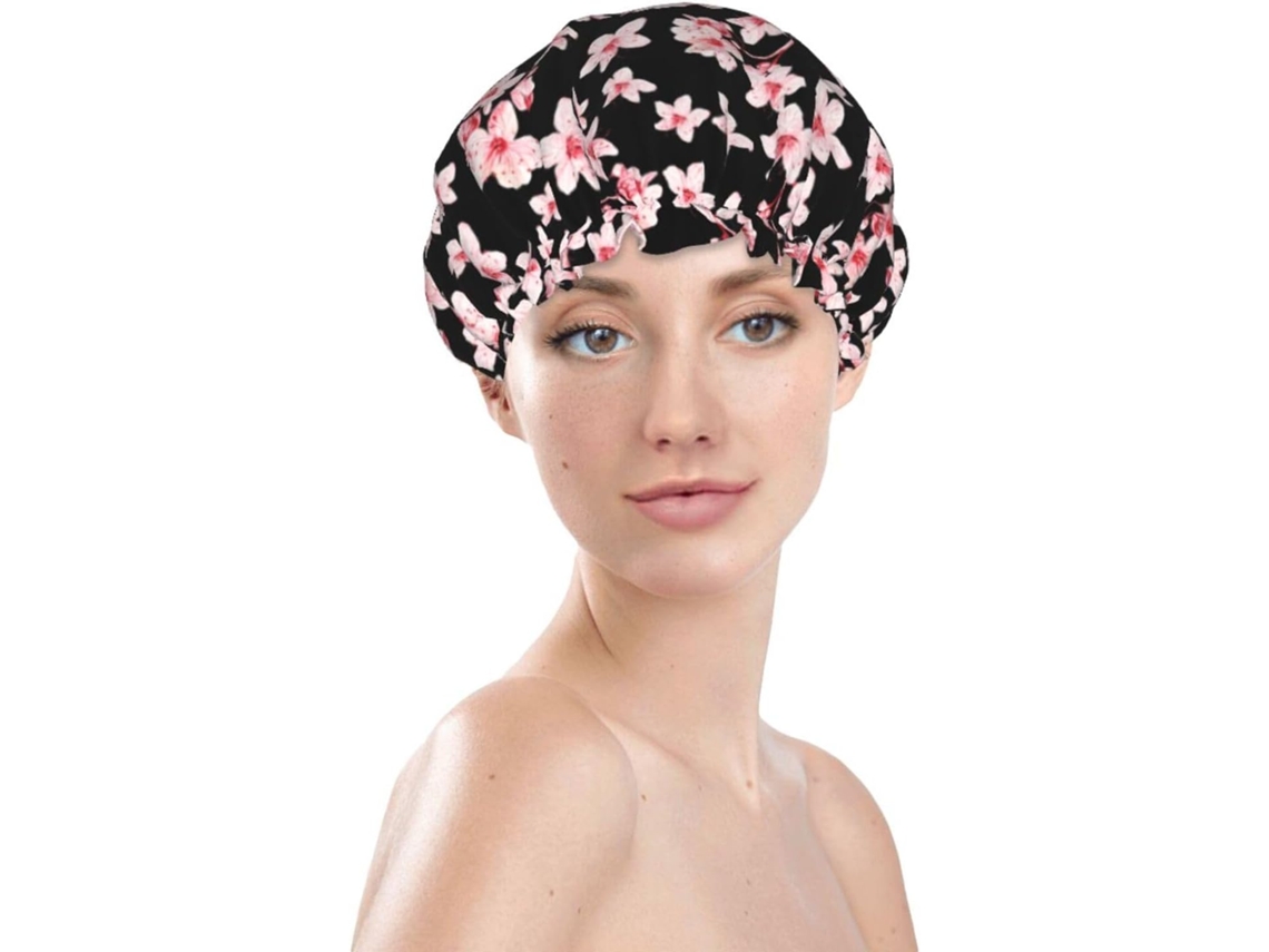 Touca De Banho Feminina, Reutilizável, Impermeável, Dupla Camada, Com Elástico, Ideal Para Cabelos Longos, Com Estampa