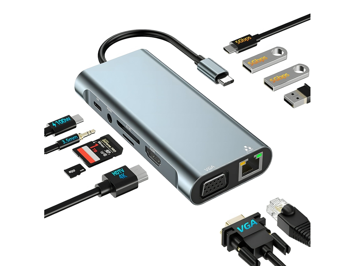 Hub Usb C 11 Em 1 Estação De Acoplamento Usb C Para Laptop 4k Hdmi Leitor De Cartão Sd/tf 100 Mbps Rj45 Ethernet Para Macbook Ipad Pro Digitallab