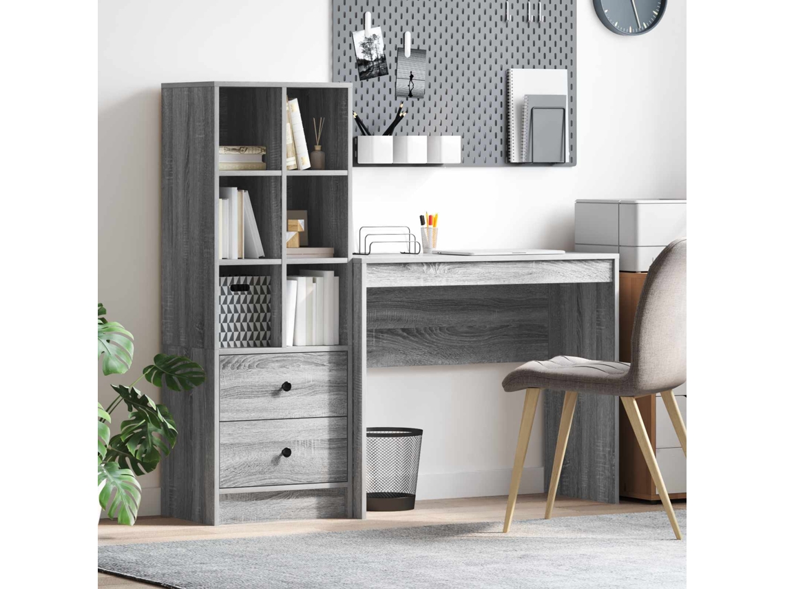 Vidaxl Mesa Com Gaveta Com Prateleira 2 Pcs Cinza Sonoma