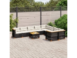 Vidaxl 10 Pcs Conjunto Sofás De Jardim C/ Almofadões Vime Pe Preto