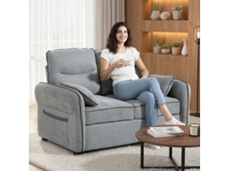 Sofá 2 Lugares, Veludo Egípcio, 2 Almofadas Incluídas, Bolso Lateral, 136x81x90 Cm, Cinza