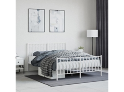 Vidaxl Estrutura De Cama Com Cabeceira E Pés 135x190 Cm Metal Branco
