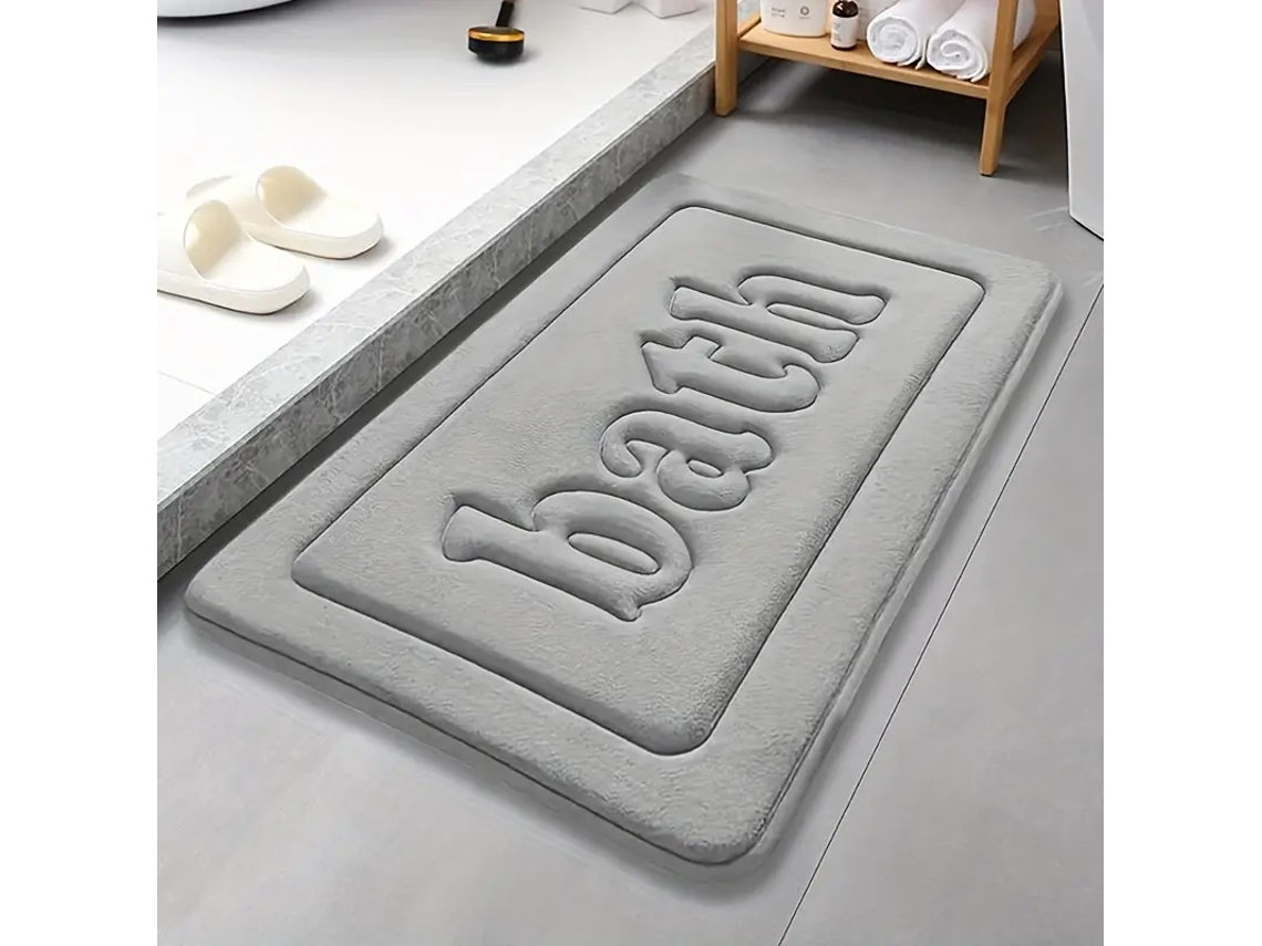 Tapete de Banheiro/entrada Decorativo em Flanela, Antiderrapante e Absorvente, com 1,2 Cm de Espessura, na Cor Cinza. MDUG