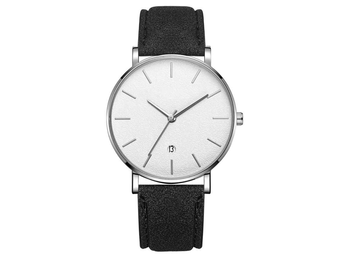 Reloj De Pulsera Analógico De Cuarzo Con Dial Redondo Cinta Negra Caja Plata
