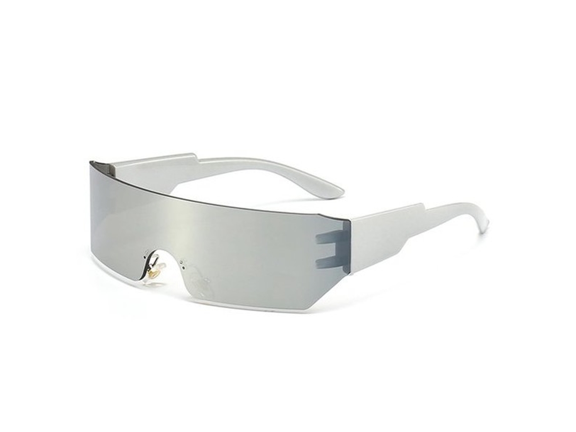 Óculos De Sol - Design Futurista - Estrutura De Prata - Lentes Brancas - Adequado Para Festivais - Dimensões 14,8 X 12,7 X 4 Cm - Óculos De Moda