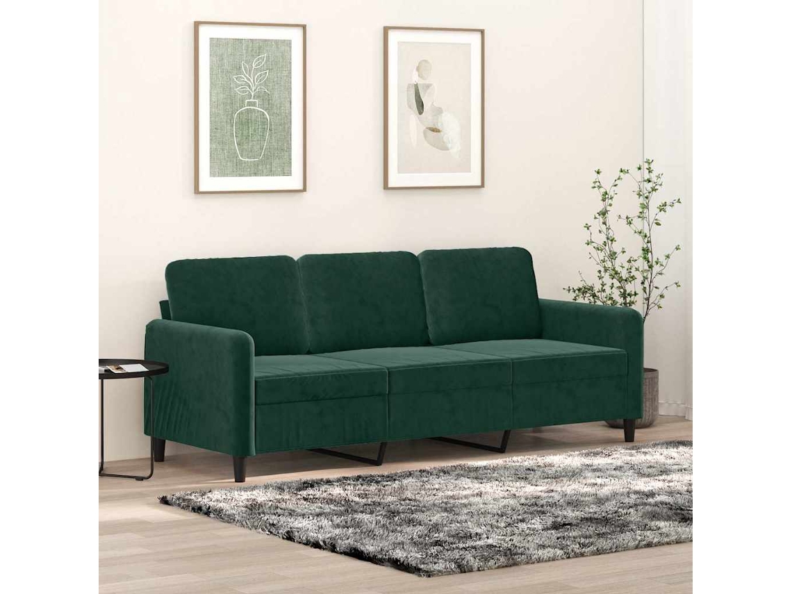 Vidaxl Sofá De 3 Lugares 180 Cm Veludo Verde-escuro