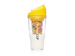 Copo de plástico portátil para cereais, ideal para levar o café da manhã. Separador de cereais e leite, dispensa o uso de colher ou prato. Cor: amarelo limão.