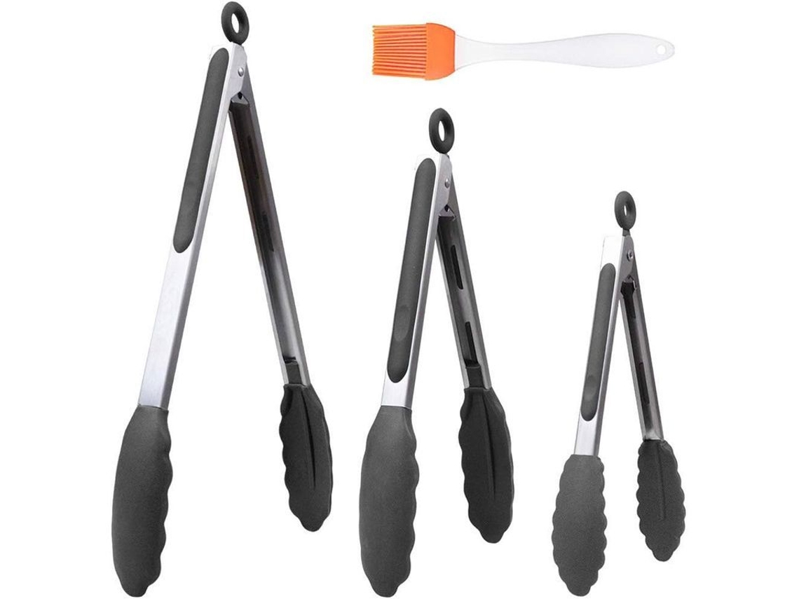 Pinzas De Cocina De Acero Inoxidable 18/8, 3 Tamaños (7",9",12"), Silicona Resistente Al Calor, Para Cocinar, Barbacoa Y Ensaladas