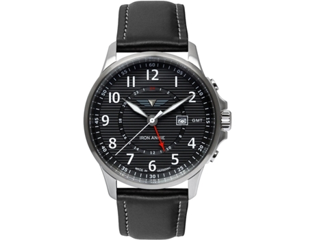 Relógio masculino preto couro real 5840-2 IRON ANNIE