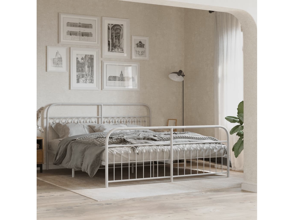 Vidaxl Estrutura De Cama Com Cabeceira E Pés 183x213 Cm Metal Branco