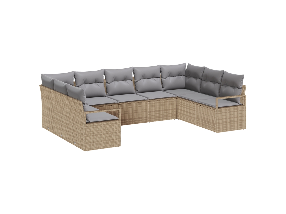 Conjunto 9 Sofá Exterior Vidaxl Bege Vime Pe (289 X 177 X 85 Cm)