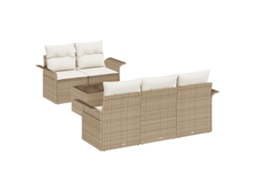 Conjunto 6 Conjunto De Sofás De Jardim Vidaxl Bege Vime Pe (55 X 55 X 37 Cm)