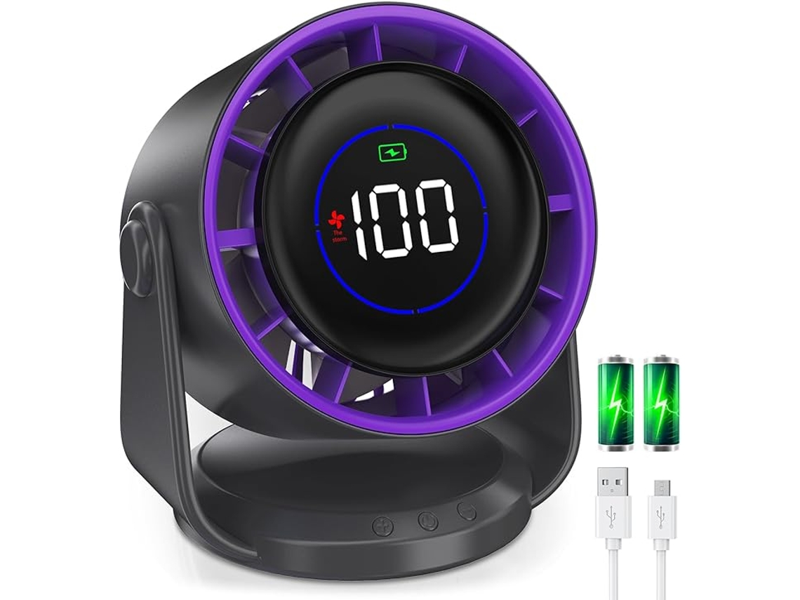 Ventilador Usb Portátil Com Bateria Recarregável, 100 Velocidades, Visor De Led E Inclinação De 105°