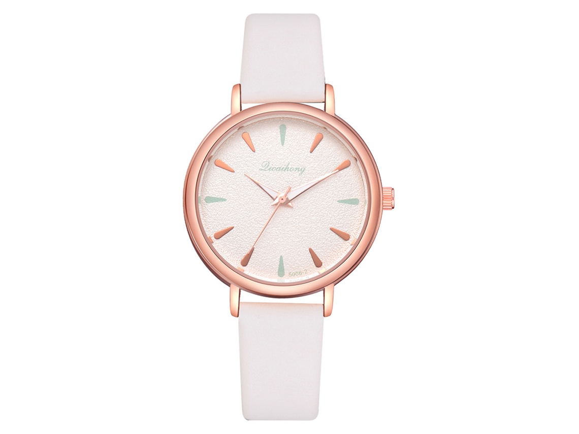 Relógio de Pulso Feminino de Quartzo Estilo Casual com Pulseira de Couro Pu Branco
