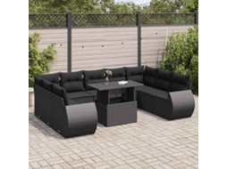 Vidaxl 10 Pcs Conjunto Sofás de Jardim C/ Almofadões Vime Pe Preto