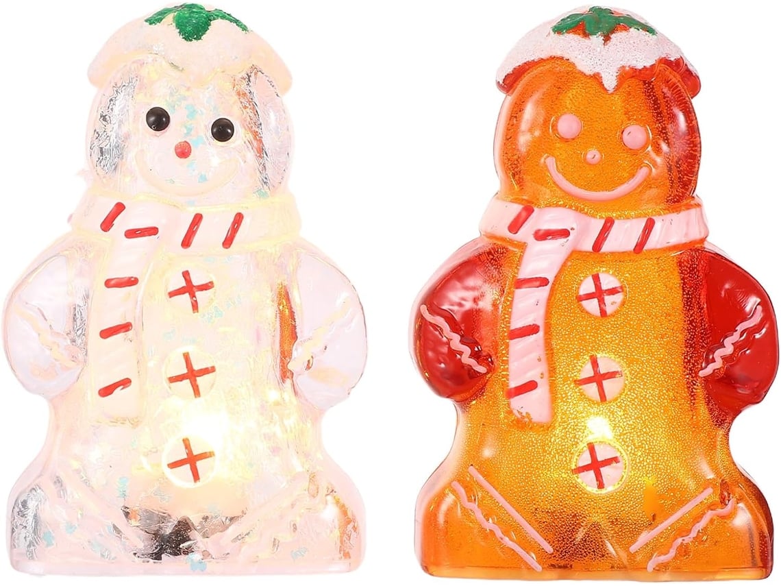 Conjunto de 2 Bonecos de Gengibre Iluminados por Led para Decoração Natalina de Interiores. SFUSHOS