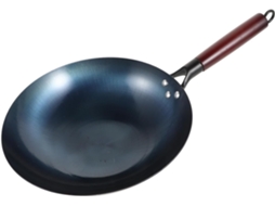 Panela Wok De Ferro Fundido Com Fundo Redondo 30 Cm Alça Madeira Para Fogão A Gás, Frigideira Tradicional Não Revestida