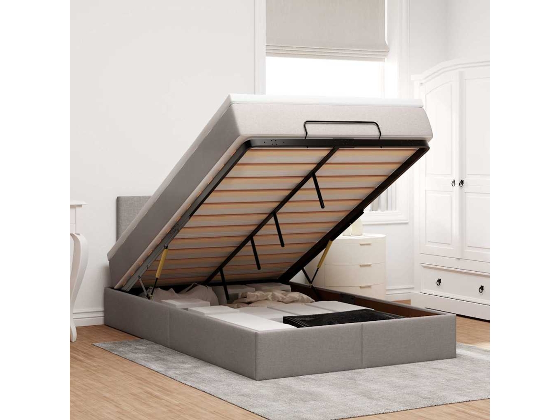 Moldura de Cama Otomana Vidaxl com Tecido Cinza 120x200cm