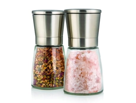 Moinho de pimenta e sal - Twinzee - Conjunto de 2 - Aço escovado - Vidro - Tamanho de grão ajustável TWINZEE